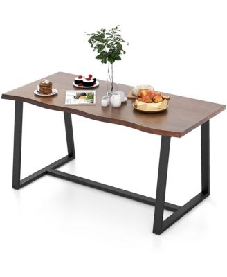 63" Large Dining Table for 4-6 People with Wavy Edge Heavy-duty Metal Frame