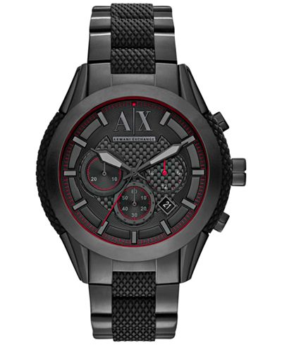 A|X Armani Exchange Men's Chronograph Black Silicone and Black Ion-Plated Stainless Steel Bracelet Watch 47mm AX1387