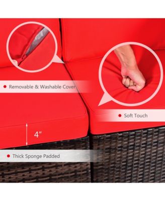 6PCS Patio Rattan Furniture Set Cushioned Sofa Coffee Table Garden