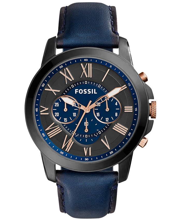 Fossil Men's Chronograph Grant Blue Leather Strap Watch 44mm FS5061