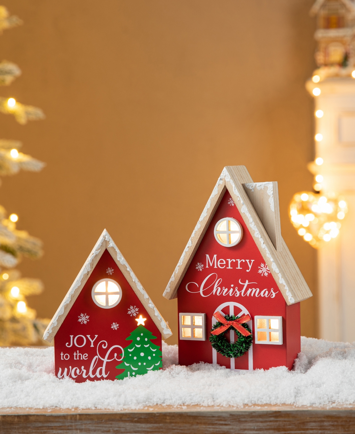 Glitzhome Set Of 2 Christmas Lighted Wooden House Table Decor In Multi