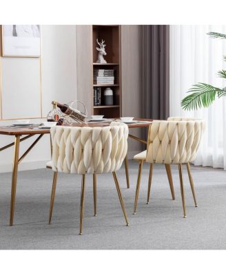 Velvet Dining Chair (Set of 2), Modern Ivory