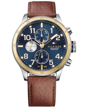 UPC 885997152648 product image for Tommy Hilfiger Men's Brown Leather Strap Watch 46mm | upcitemdb.com