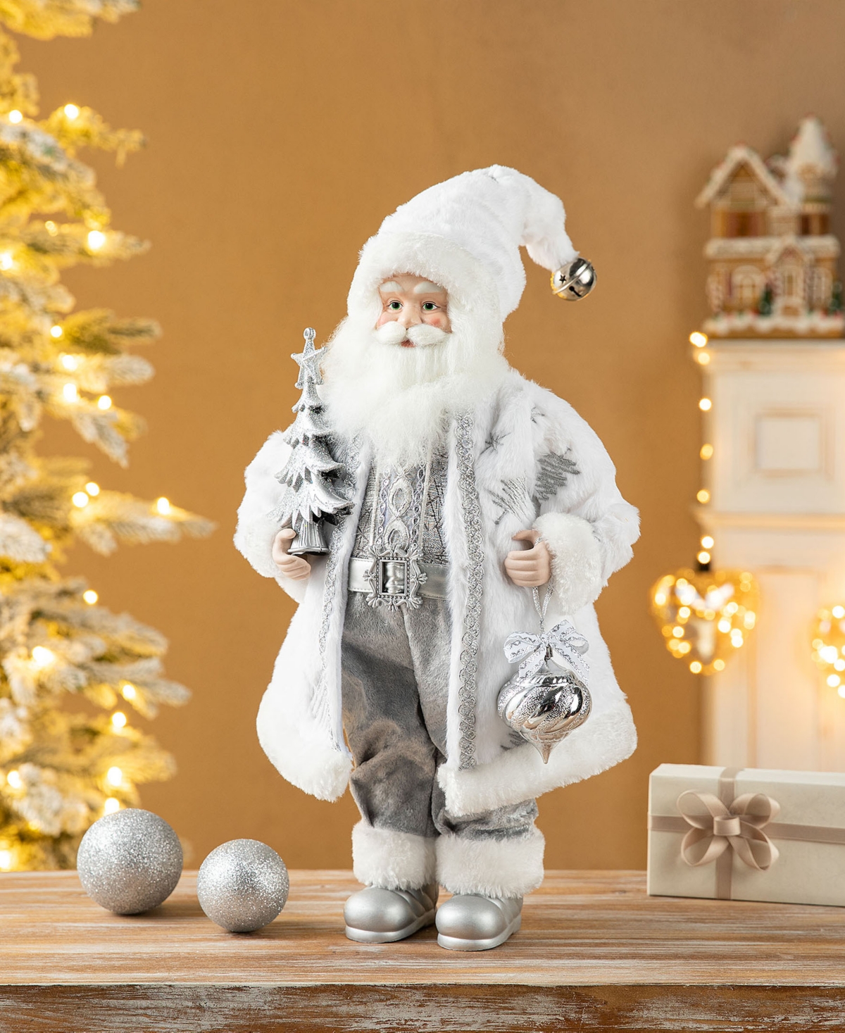 Glitzhome 18 H Christmas Frosty Santa Figurine With Porcelain Face In Multi