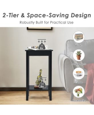 2-Tier Nightstand End Side Table Coffee Table Wooden Legs Bedroom