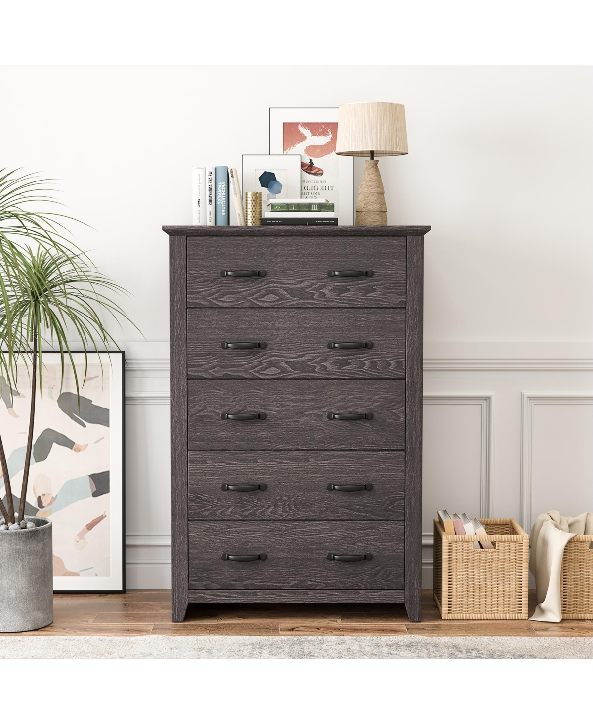 Costway 5 Drawer Chest Storage Dresser Tall Cabinet Organizer Bedroom Hallway
