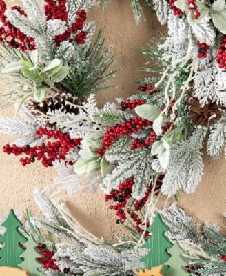 24 D Christmas Flocked Pinecone Berry Wreath