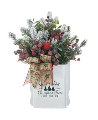 21 H Christmas Pine Needle Berry Ribbon Centerpiece