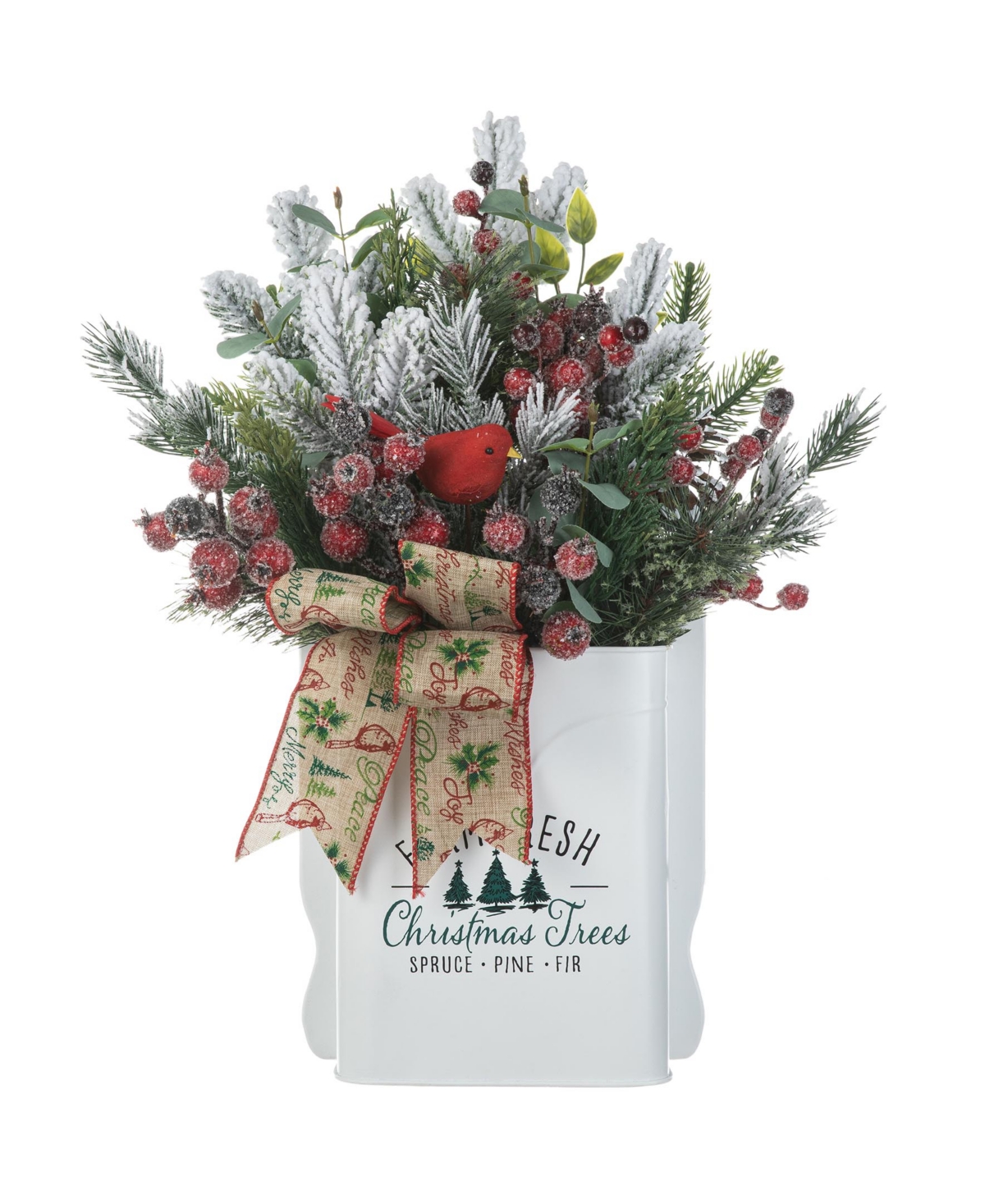 Glitzhome 21 H Christmas Pine Needle Berry Ribbon Centerpiece In Multi