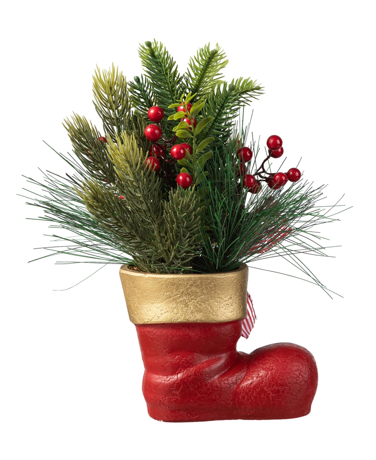 Glitzhome 14 H Christmas Red Boot With Pine Needle Berry Centerpiece In Multi