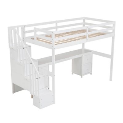 Streamdale White Loft Bed with Desk and Drawers