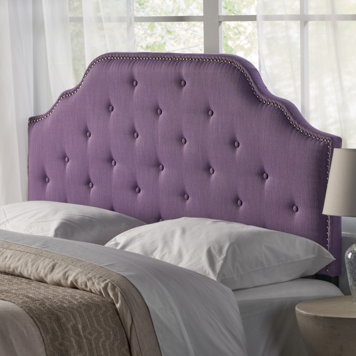 Simplie Fun Contemporary Button-Tufted Upholstered Headboard with Nailhead Accents