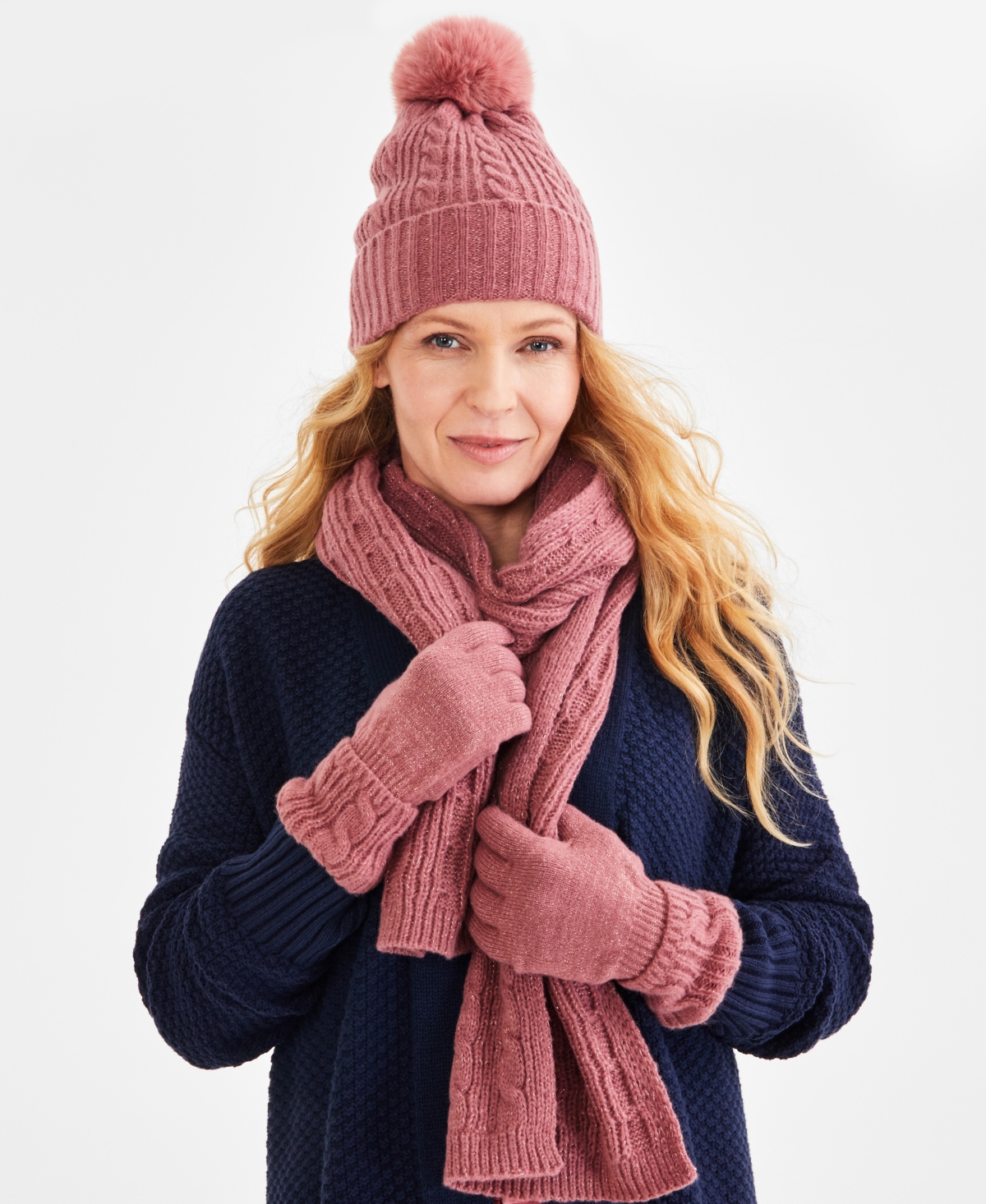 Style & Co Shine Cable Knit Tech Gloves, Created for Macy's