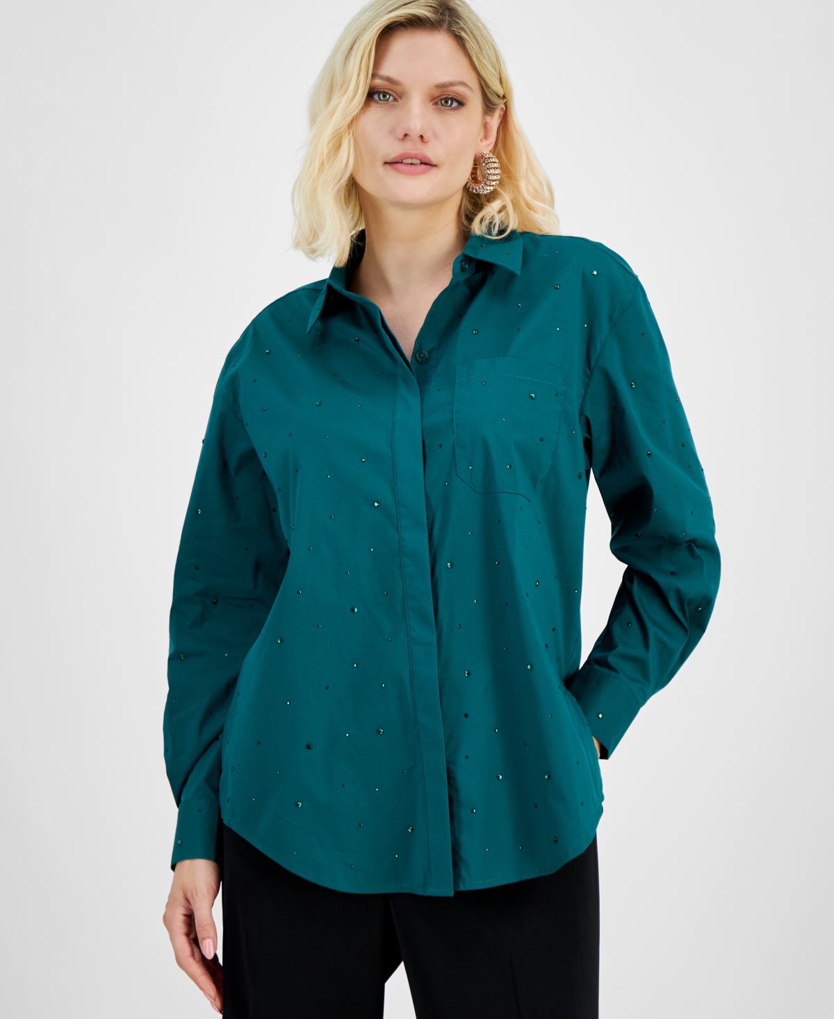 Petite Embellished Shirt, Created for Macy's - Grn Trmaline