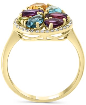 EFFY&reg; Multi-Gemstone (3-1/4 ct. t.w.) & Diamond (1/6 ct. t.w.) Pear Halo Statement Ring in 14k Gold