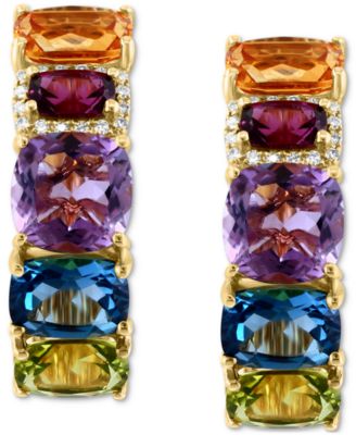 EFFY&reg; Multi-Gemstone (9-1/3 ct. t.w.) & Diamond (1/10 ct. t.w.) Small Hoop Earrings in 14k Gold, 1"