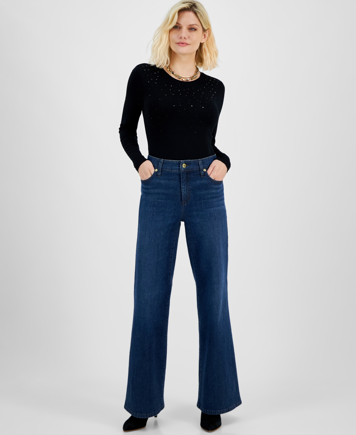 I.n.c. International Concepts Petite High-Rise Wide Leg Jeans, Created for Macy's