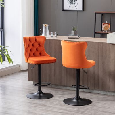 Modern Adjustable Velvet Bar Stools, Set of 2