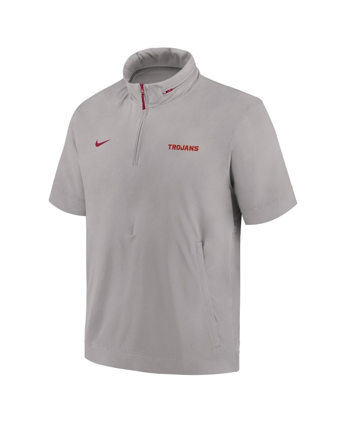 Nike Men'sUsc Trojans 2024 Sideline Coach Short Sleeve Half-Zip Hoodie Jacket - Pewter, Cardinal
