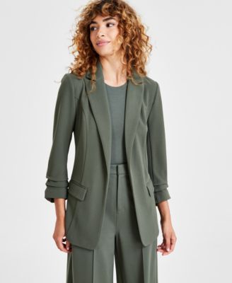 Bar III - Women's Notch-Lapel Ruched-Sleeve Open-Front Blazer