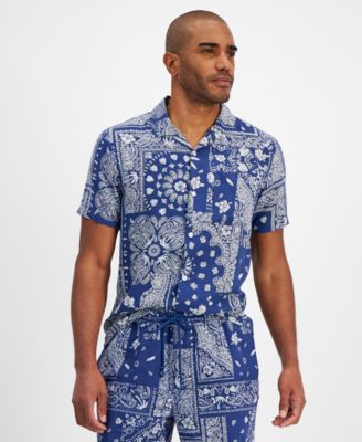 Sun + Stone - Men's Klaus Short Sleeve Button-Front Printed Vacation Shirt