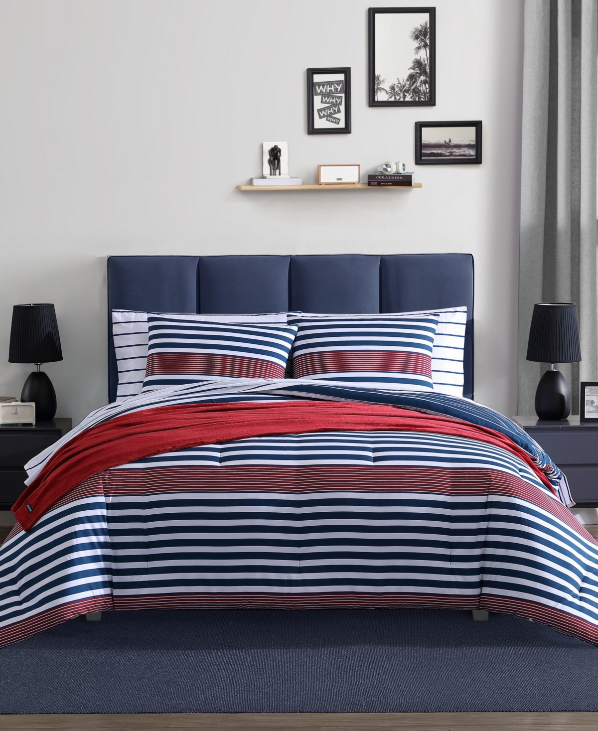 Nautica Kennedy Stripe 2 Piece Comforter Set, Twin/twin Xl In Blue,white,red
