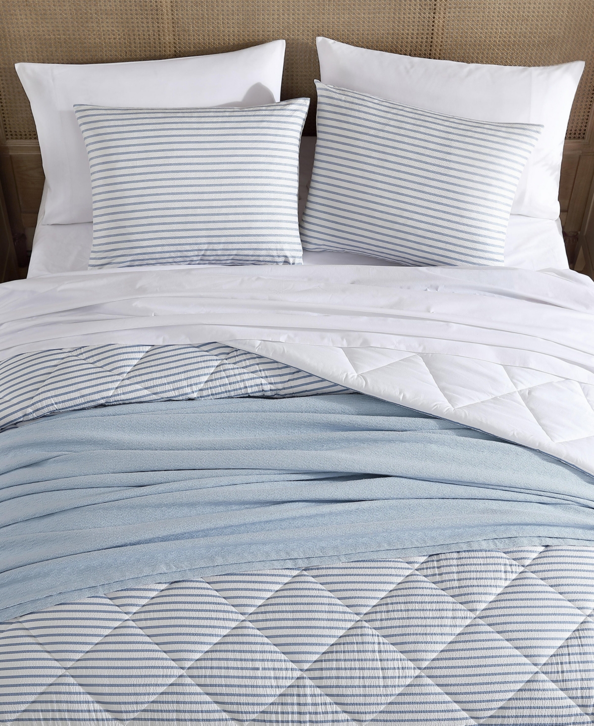 Nautica Closeout!  Windsor Seersucker 3 Piece Comforter Set, Full/queen In Chambray Blue