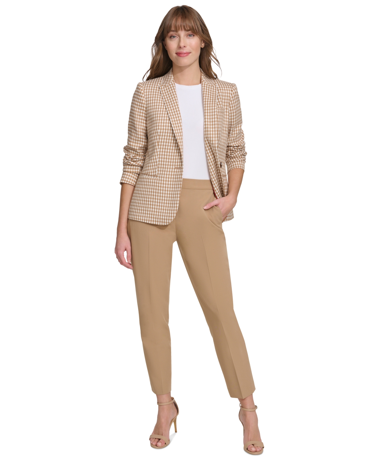 Tommy Hilfiger Women's Check-print Long-sleeve Blazer In Tobacco,iv