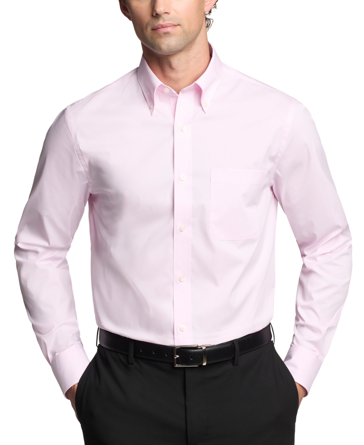 Tommy Hilfiger Mens Flex Wrinkle Free Stretch Twill Dress Shirt Regular Slim Fit In Pink Solid