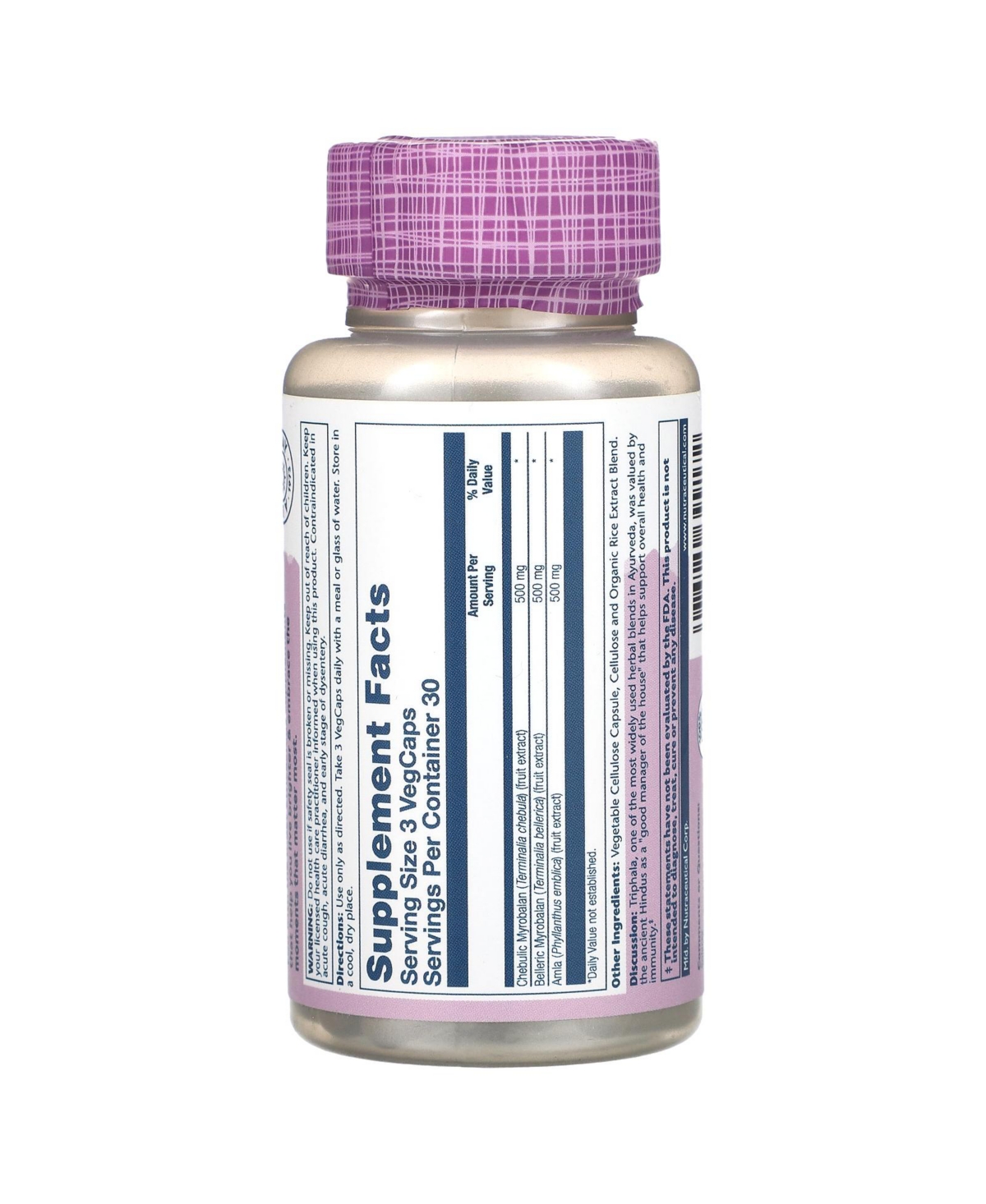 Solaray Vital Extract Triphala 1 500 mg - VegCaps (500 mg per Capsule) - Assorted Pre-pack (See Table 9