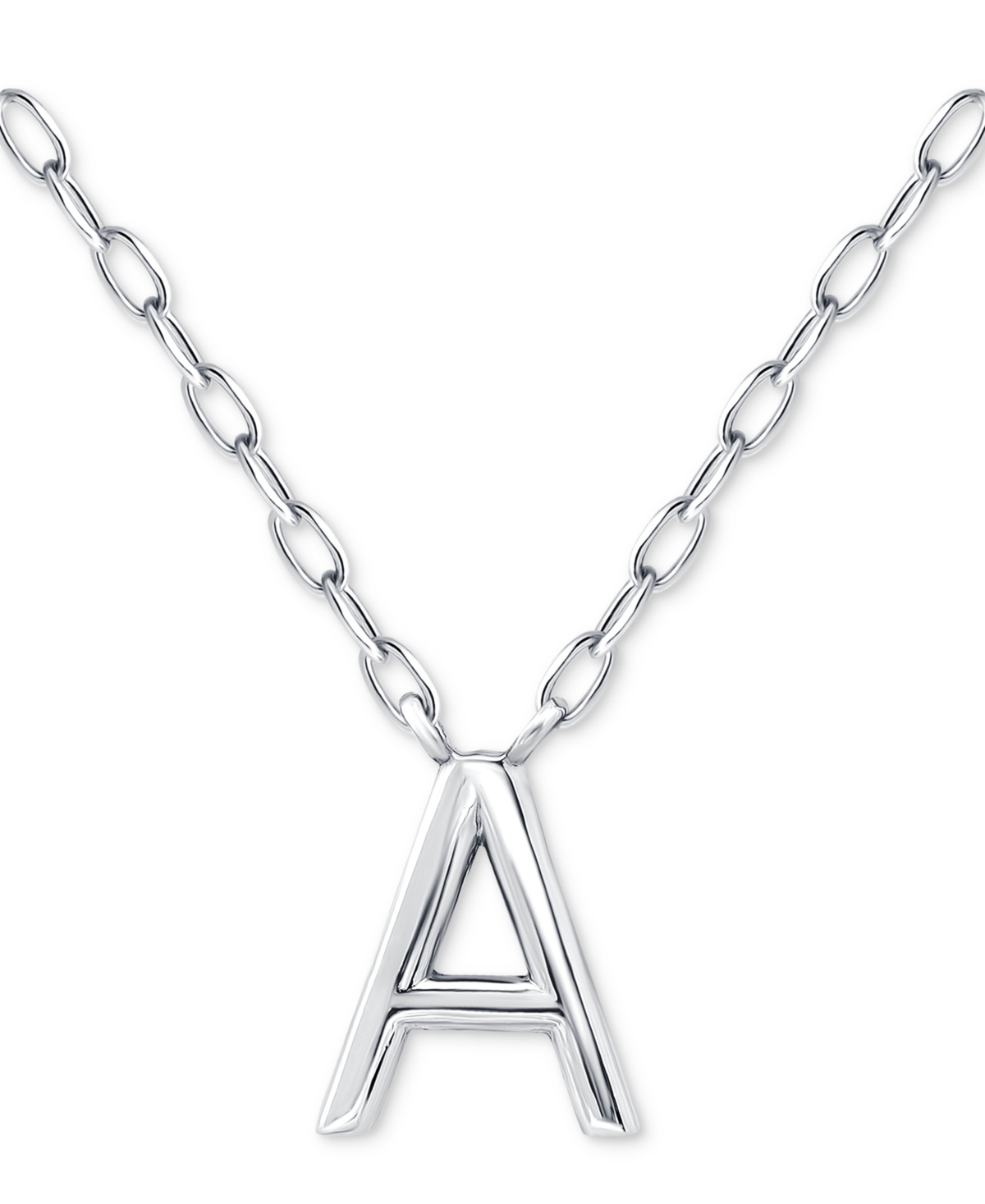Initial A Pendant Necklace in Sterling Silver, 16" + 2" extender, Created for Macy's - Silver
