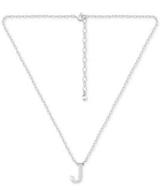Initial J Pendant Necklace in Sterling Silver, 16" + 2" extender