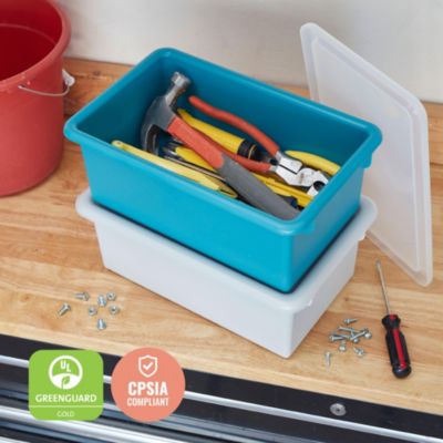 Cubby Storage Bin with Lid, Blue, 10-Piece