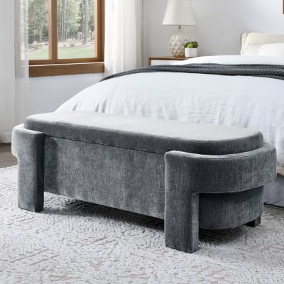 Chenille Storage Bench for Living, Entryway, Bedroom
