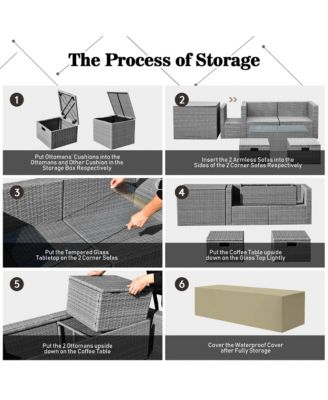 8PCS Patio Rattan Furniture Set Storage Waterproof Cover