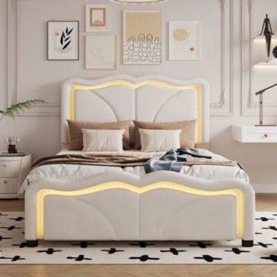 Streamdale Twin Platform Bed with LED Lights and Adjustable Headboard
