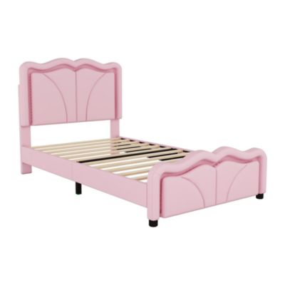 Twin Platform Bed with LED Lights and Adjustable Headboard