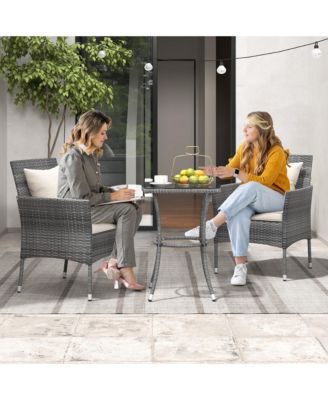 3-Piece Patio Furniture Set PE Wicker Conversation Bistro Set w/ A Tempered Glass Table