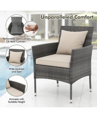 3-Piece Patio Furniture Set PE Wicker Conversation Bistro Set w/ A Tempered Glass Table