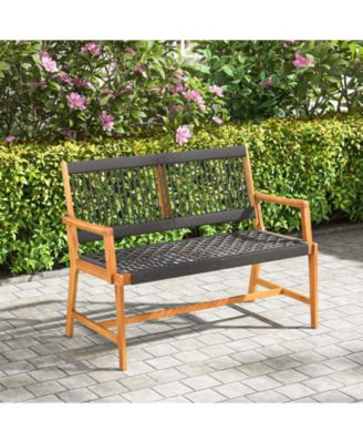 Outdoor Acacia Wood Bench with Backrest and Armrests