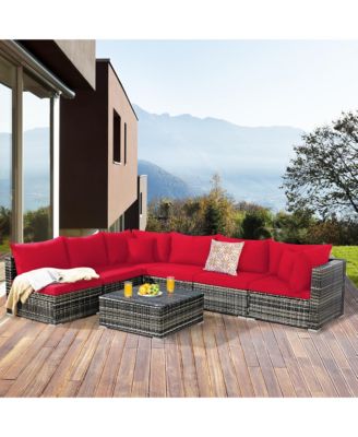 7PCS Patio Rattan Furniture Set Sectional Sofa Garden