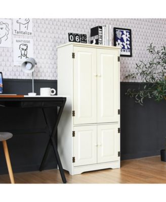 Accent Floor Storage Cabinet with Adjustable Shelves Antique 2-Door-Cream White