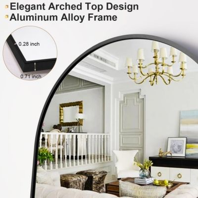 21"x64" Arched Full Length Mirror with Black Aluminum Frame, Free Standing, Leaning, Wall Mounted