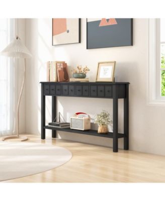 Long Sofa Table with 4 Storage Drawers and Open Lower Shelf for Living Room