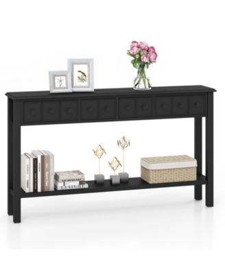 Long Sofa Table with 4 Storage Drawers and Open Lower Shelf for Living Room