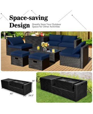 8PCS Patio Rattan Furniture Set Storage Table Ottoman