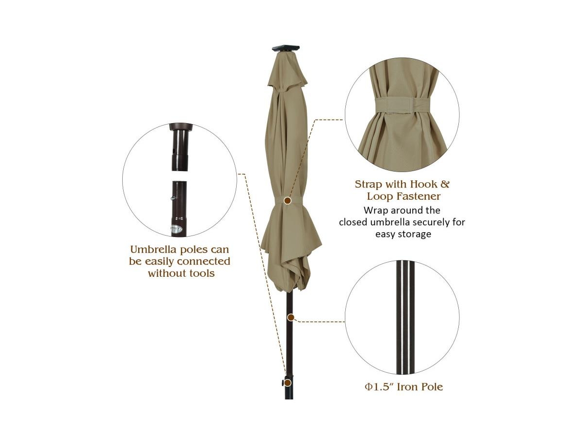 Slickblue ft Solar Led Lighted Patio Market Umbrella Tilt Adjustment Crank Lift