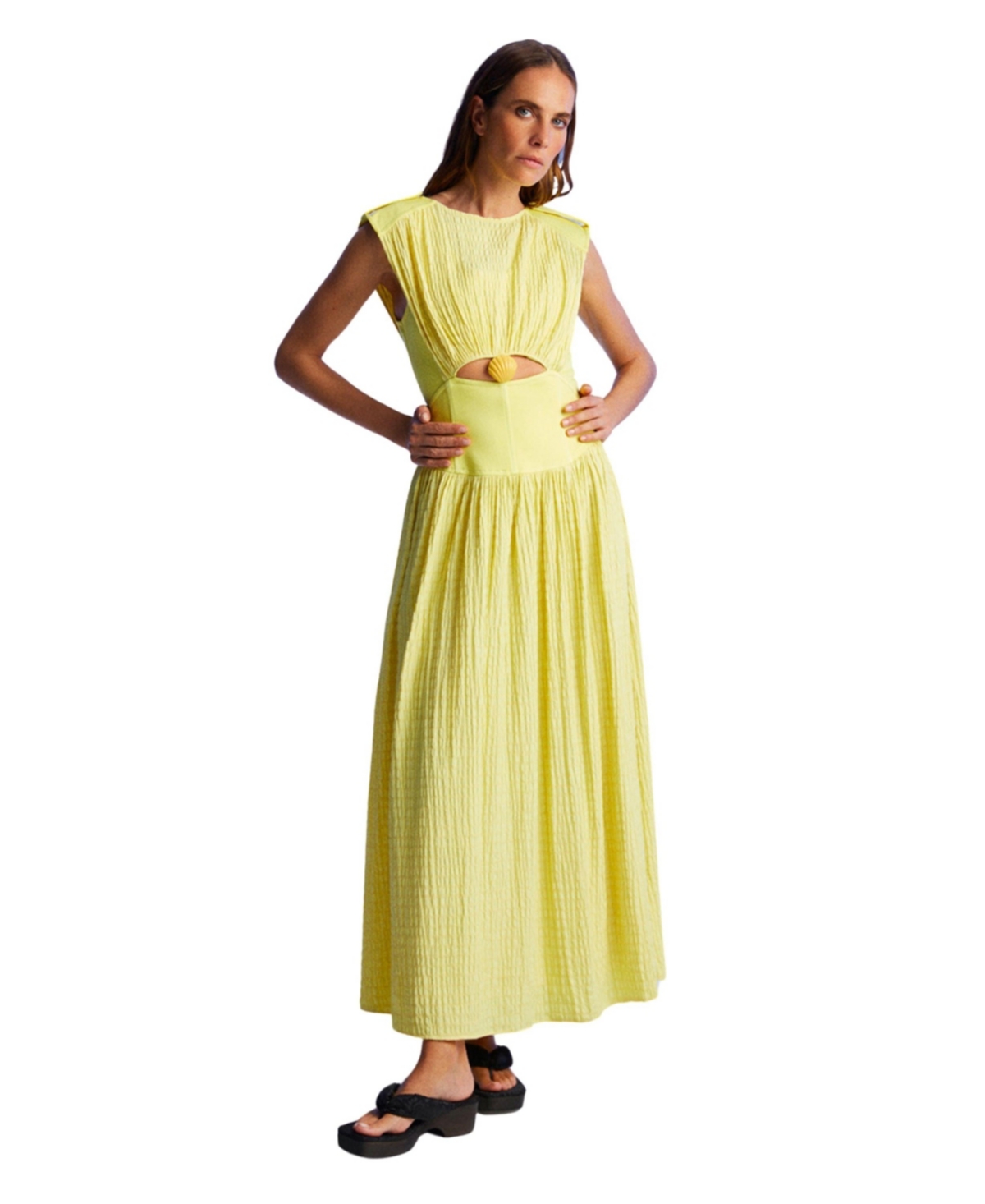 Women's Seashell Acssesorized Cut-Out Dress - Yellow