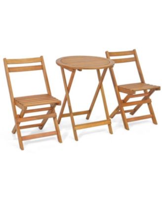 3 Pieces Folding Patio Bistro Set with Slatted Tabletop