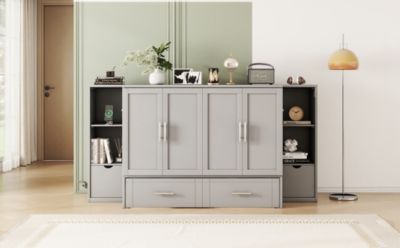 Streamdale Full Size Murphy Bed with Shelves, Drawers and USB Ports, Gray